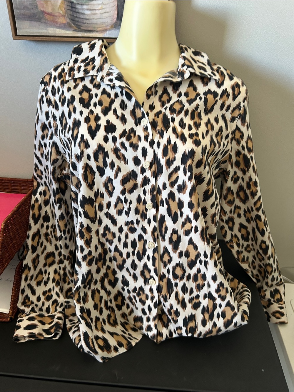 Chico's Leopard Print Button-Down Shirt in Beige, Black and Tan
